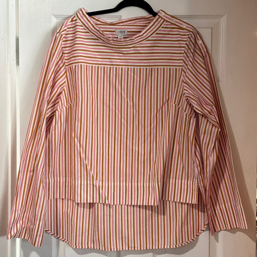 J. Crew Pink and White Striped Blouse